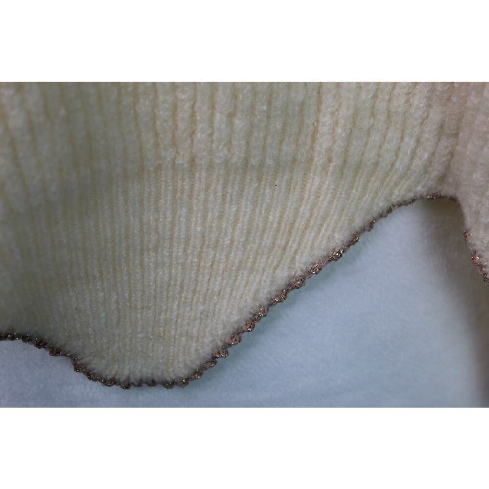Farm Rio Cropped Sweater Scallop Hem Metallic Gold Cream Small - Picture 4 of 10